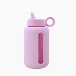 Kaally 500mL glass water bottle with straw, leakproof flip lid, BPA-free, in Almond colour