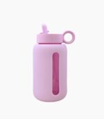 Kaally glass water bottle with straw and protective silicone sleeve – 500mL, leakproof flip lid, BPA-free, in Almond