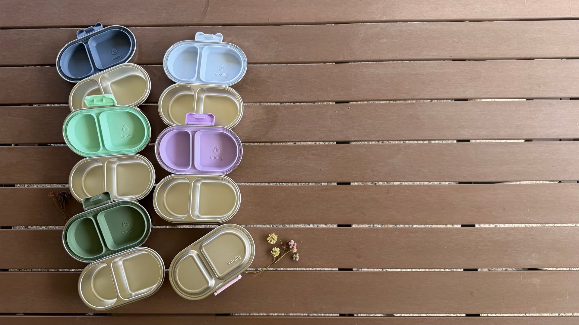 Kaally snack boxes in soft pastel colours