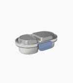 Kaally Snack Box New 2026 Edition in Denim — stainless steel two-compartment kids snack box with plastic clip