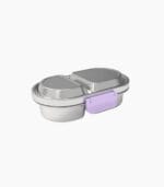 Kaally Snack Box New 2026 Edition in Lilac — stainless steel two-compartment kids snack box with plastic clip