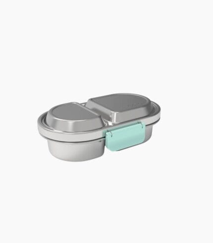 Kaally Snack Box New 2026 Edition in Mint — stainless steel two-compartment kids snack box with plastic clip