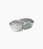 Kaally Snack Box New 2026 Edition in Sage — stainless steel two-compartment kids snack box with plastic clip