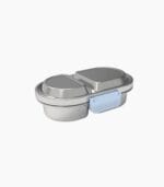 Kaally Snack Box New 2026 Edition in Sky Blue — stainless steel two-compartment kids snack box with plastic clip