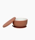 Clay porcelain baby bowl with silicone suction sleeve and matching lid