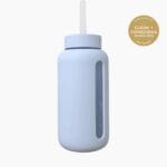 Kaally Glass Smoothie Bottle in Sky Blue with the Clean + Conscious Awards 2026 Gold Winner rosette, Best Reusable Bottle / Cup