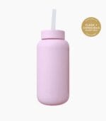 Kaally Glass Smoothie Bottle in Baby Pink with the Clean + Conscious Awards 2026 Gold Winner rosette, Best Reusable Bottle / Cup