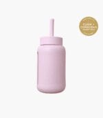 Kaally Glass Smoothie Bottle in Baby Pink with the Clean + Conscious Awards 2026 Gold Winner rosette, Best Reusable Bottle / Cup