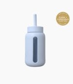 Kaally Glass Smoothie Bottle in Sky Blue with the Clean + Conscious Awards 2026 Gold Winner rosette, Best Reusable Bottle / Cup