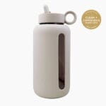 Kaally Glass Bottle 800mL in Almond with the Clean + Conscious Awards 2026 Gold Winner rosette, Best Reusable Bottle / Cup